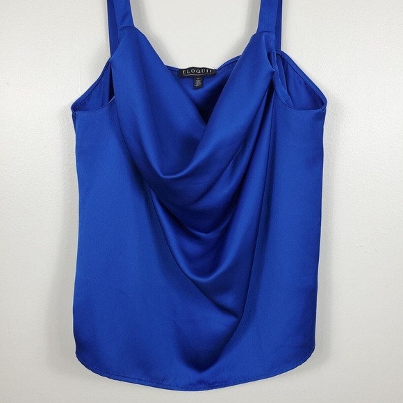 Eloquii Womens Satiny Silky Shell Tank Top Draped Neck Sleeveless Cami Blue 16 - Picture 2 of 6